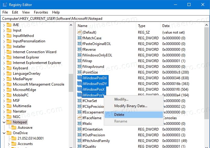 Reset Notepad Window Position And Size In Windows 10
