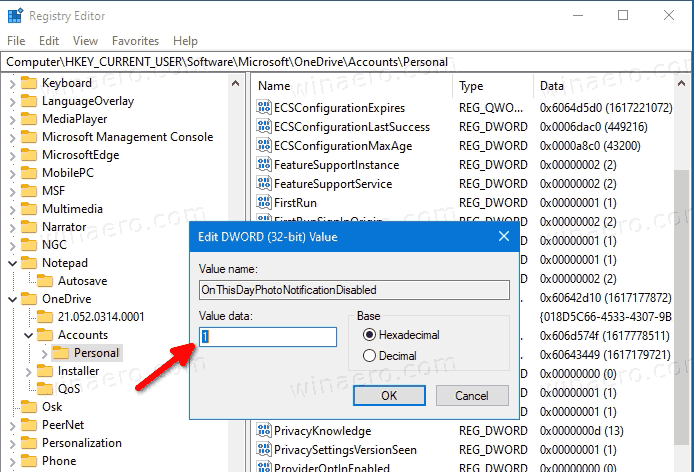 Turn Off OneDrive On This Day Notifications In The Registry