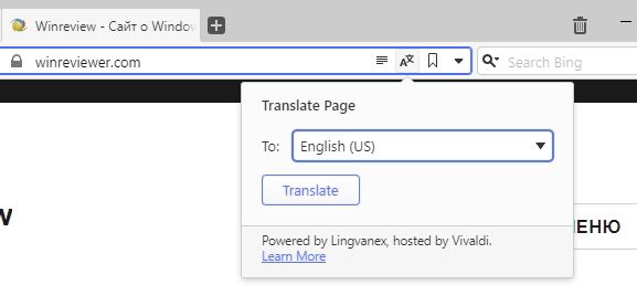 Vivaldi Translator Choose Language