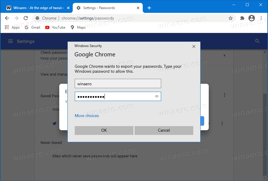 Chrome Export Passwords Confirm User Account