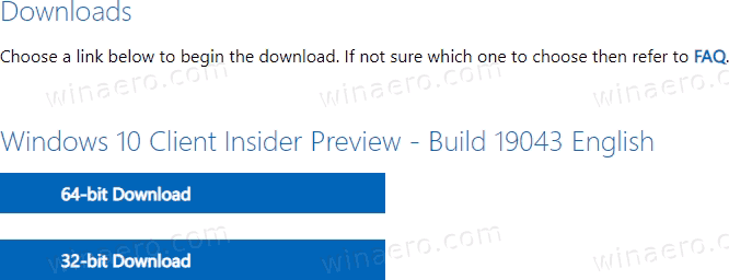 Загрузите ISO-образы Windows 21H1 для сборки 19043