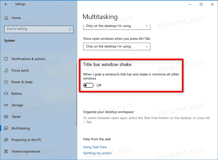 Aero Shake Toggle Option