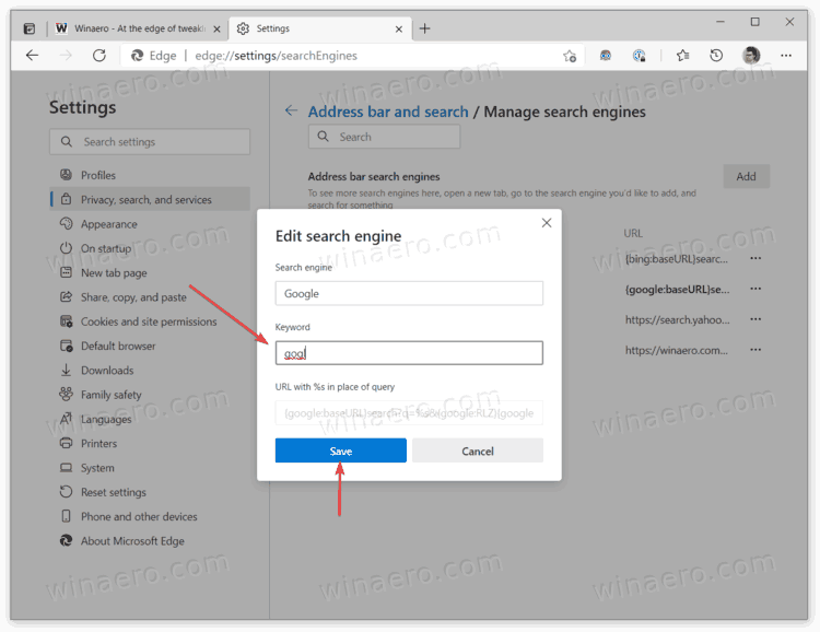 Assign Keyword To Search Engine In Microsoft Edge