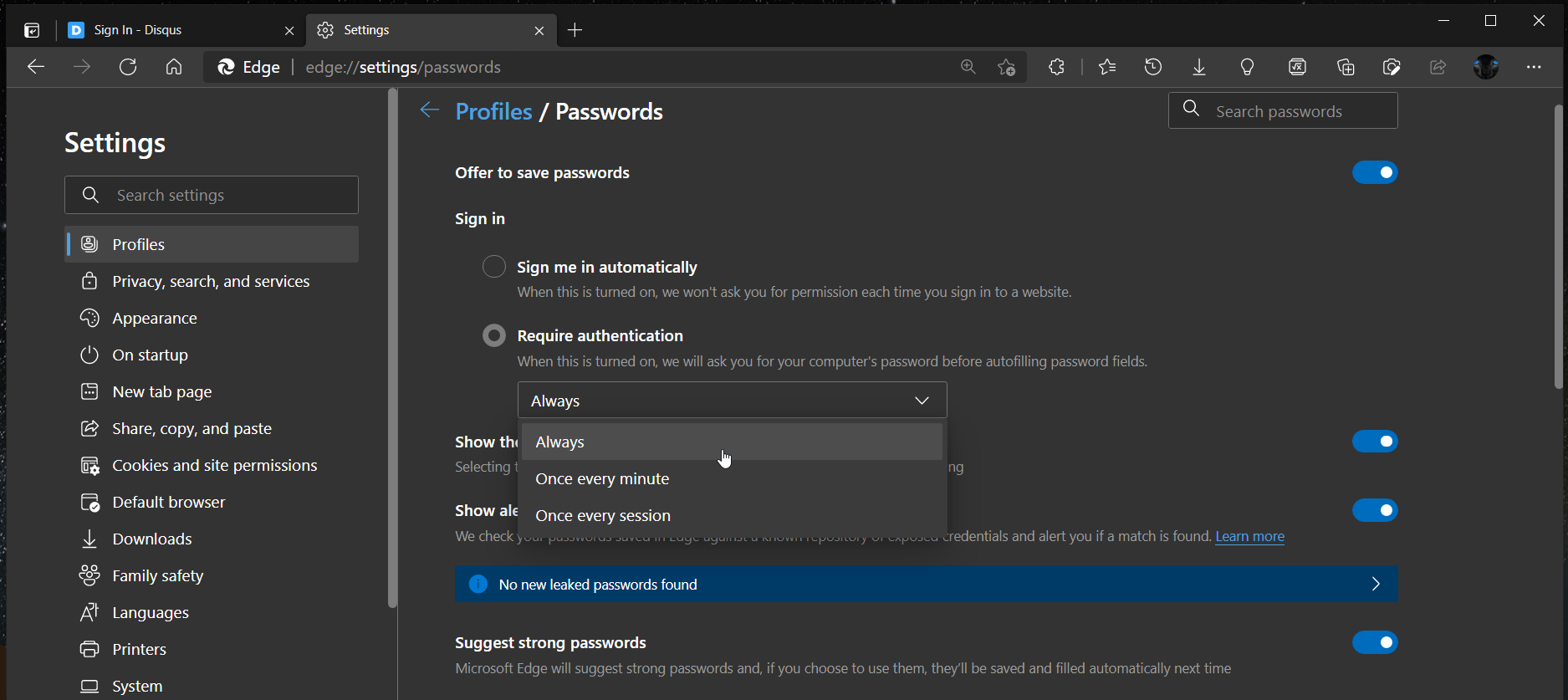 Enable Require Authentication for Password Autofill in Microsoft Edge