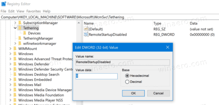 Enable Or Disable Hotspot Remotely In Registry