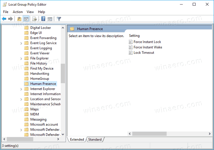 Human Presence Group Policy Windows 10