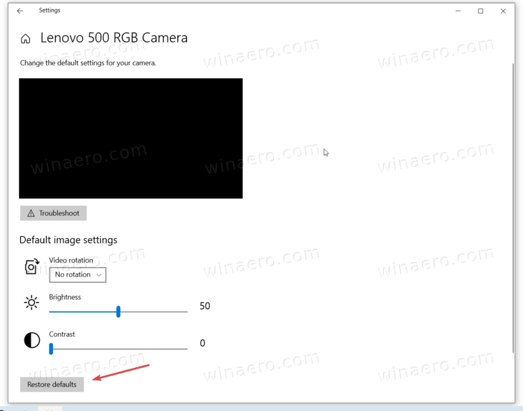 Restore Default Camera Settings In Windows 10