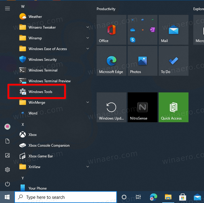 Windows 10 Start Menu Windows Tools Folder