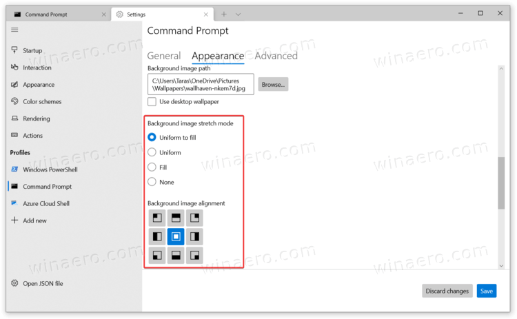 Windows Terminal Background Image Position Options