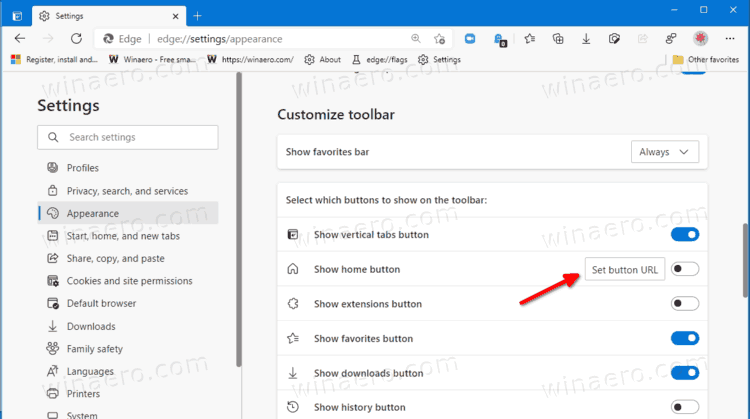 Edge Set Home Button Url