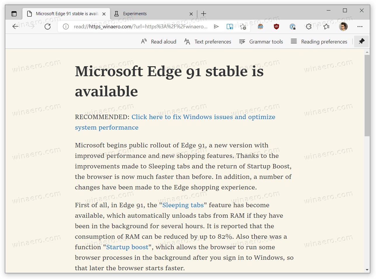 Automatic Immersive Reader Enabled In Microsoft Edge