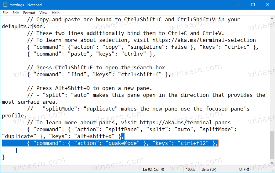 Change Quake Mode Keyboard Shortcut In Windows Terminal