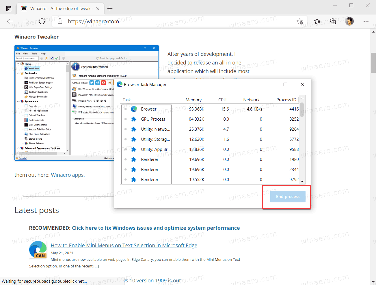 End Process Button Is Disabled In Browser Task Manager