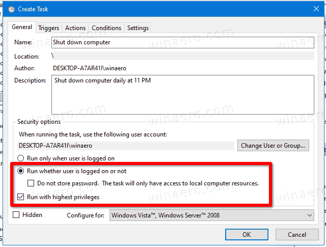 Shut Down Computer At Scheduled Time 03 Task Privileges