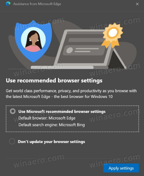 Используйте оповещение о рекомендуемых настройках в Microsoft Edge