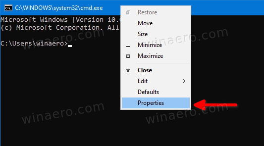 Windows 10 Open Command Prompt Properties