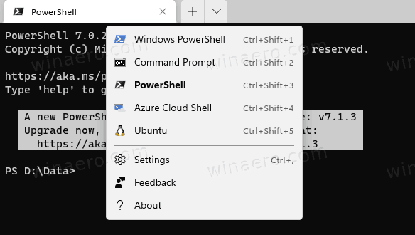 Профили терминала Windows в Windows 11