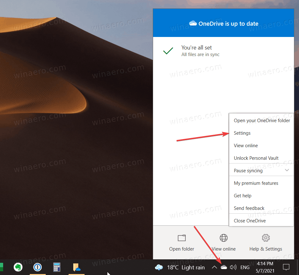 Open OneDrive settings