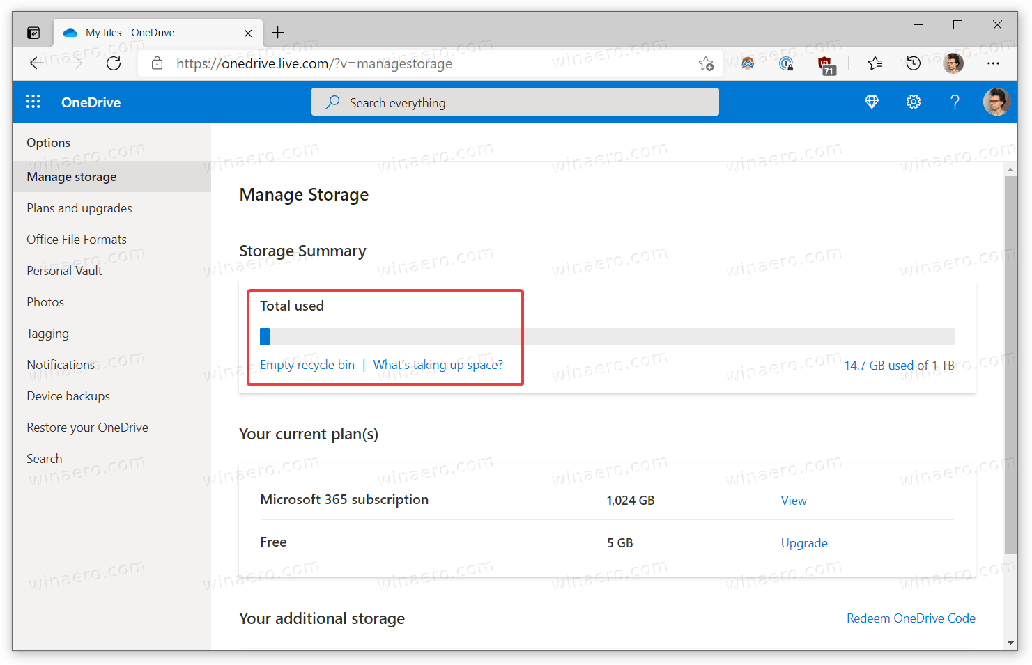 What's taking up space in OneDrive