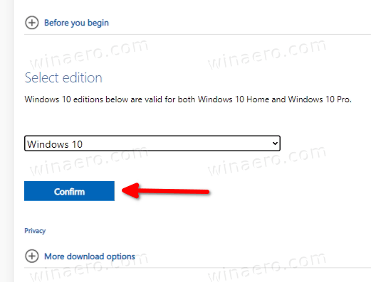 Confirm Windows Version On Download Page