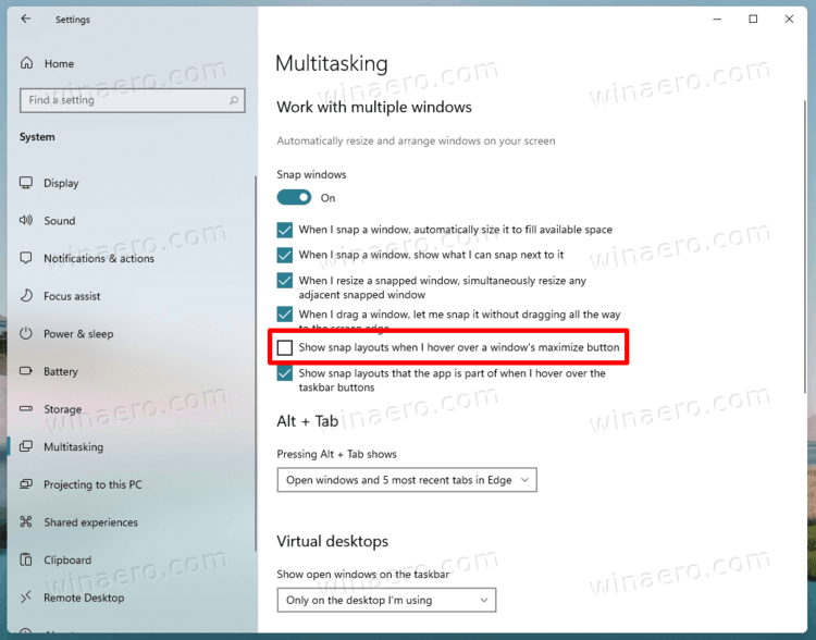 Disable Snap Layouts For Maximize Button In Windows 11
