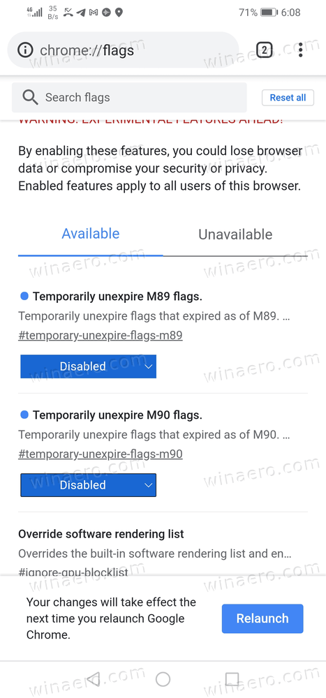 Отключить группировку вкладок в Chrome 91 на Android с временно непривычными флагами