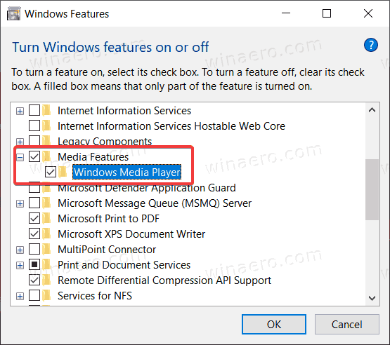 Disable Windows Media Player In Windows 10