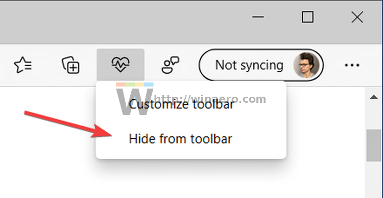 Remove the Performance button in Microsoft Edge.