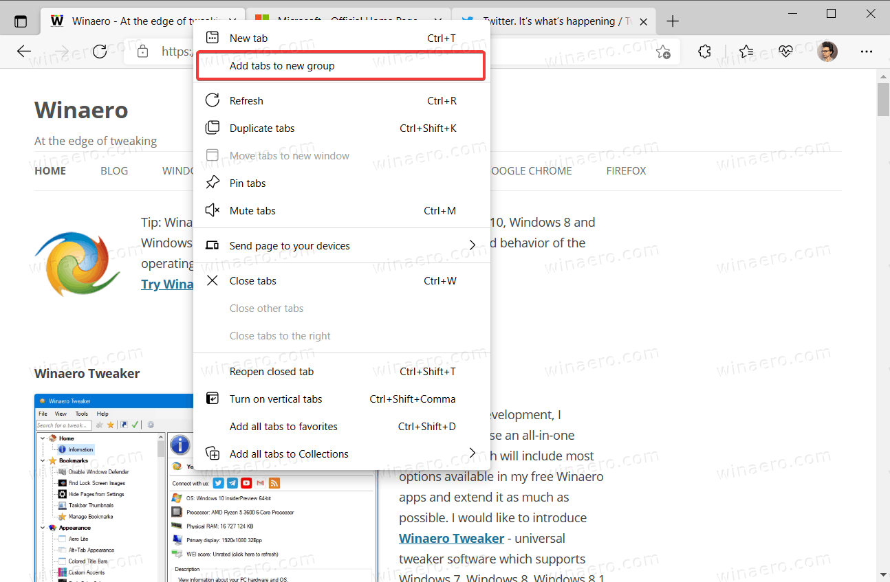 How to group tabs in Microsoft Edge