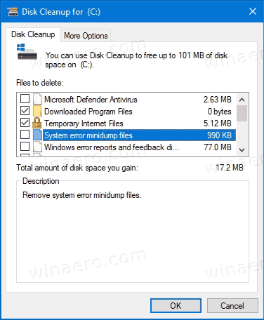 Remove  System Error Memory Dumps With Disk Cleanup