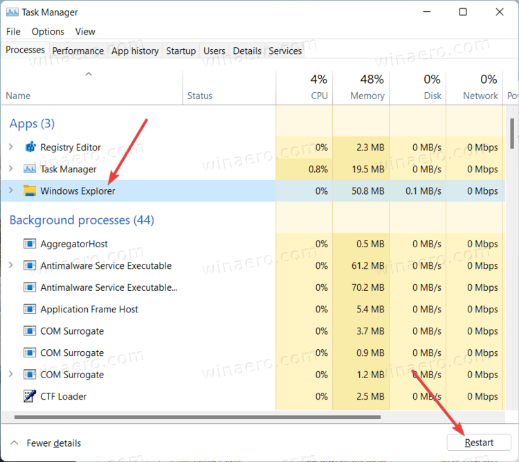 Restart Explorer in Windows 11