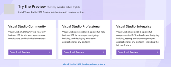 Visual Studio 2022 Preview 1