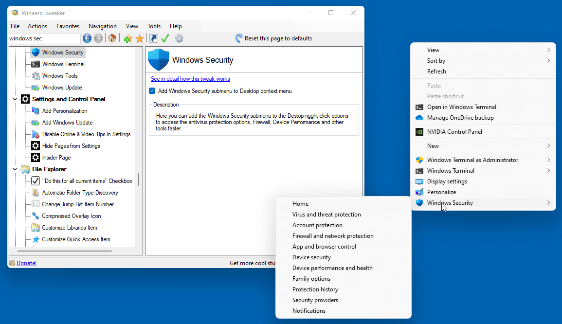 Winaero Tweaker Windows Security Context Menu