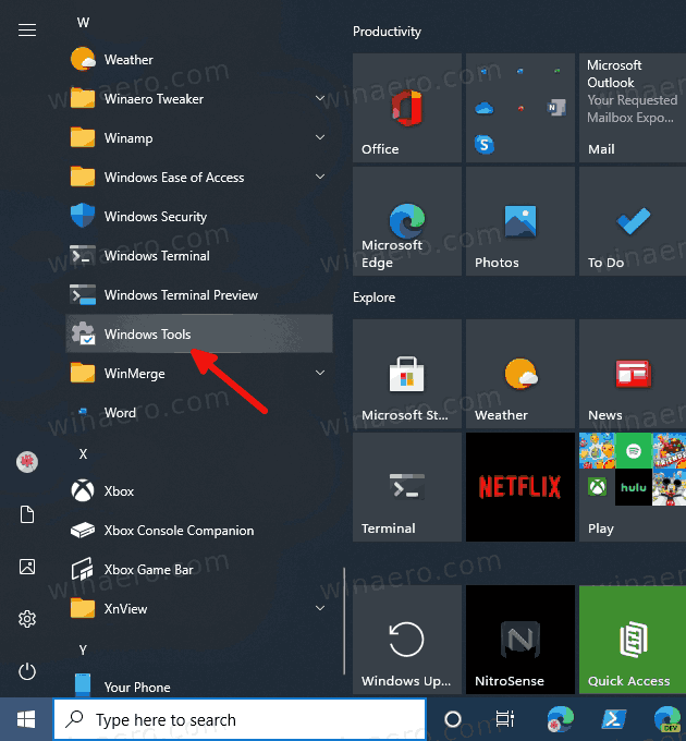 Windows 10 Инструменты Windows в меню Пуск