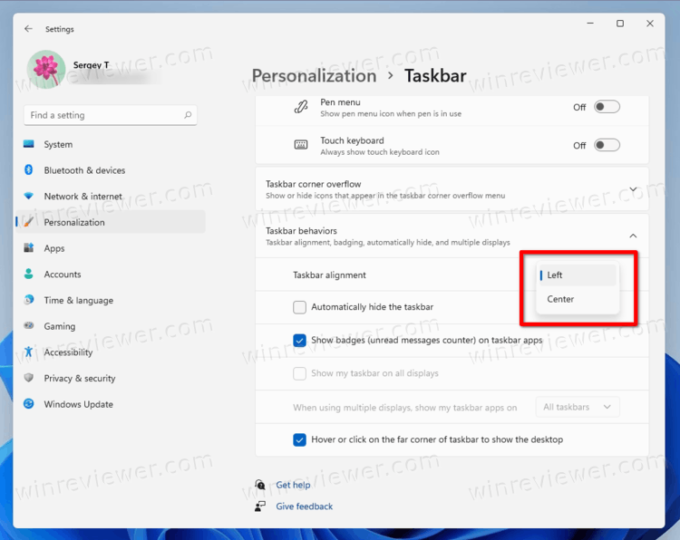 Windows 11 Disable Centered Taskbar Icons