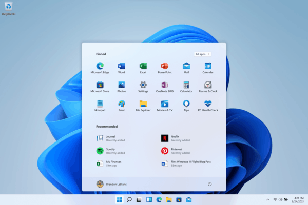 Windows 11 запускается с закрепленными приложениями и рекомендациями, работающими в облаке