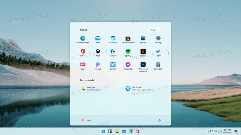 The default taskbar in Windows 11