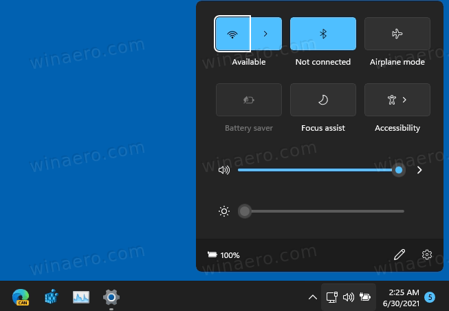 Windows 11 Quick Settings Control Center