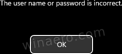 Click OK In Incrrect Password Message