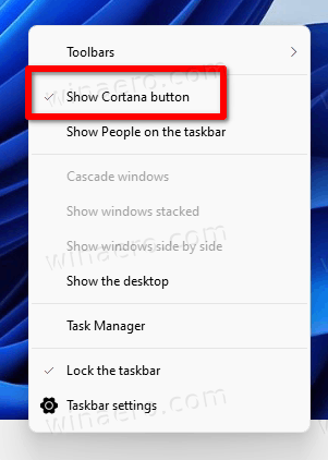 Удалить кнопку Cortana