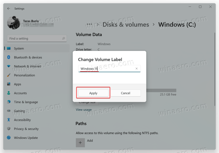 Изменить метку тома в Windows 11