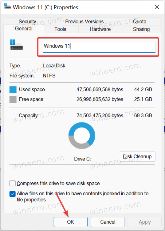 Управление дисками изменить метку тома в Windows 11