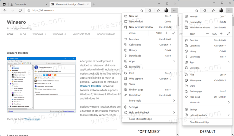 Visual Updates enabled in Edge