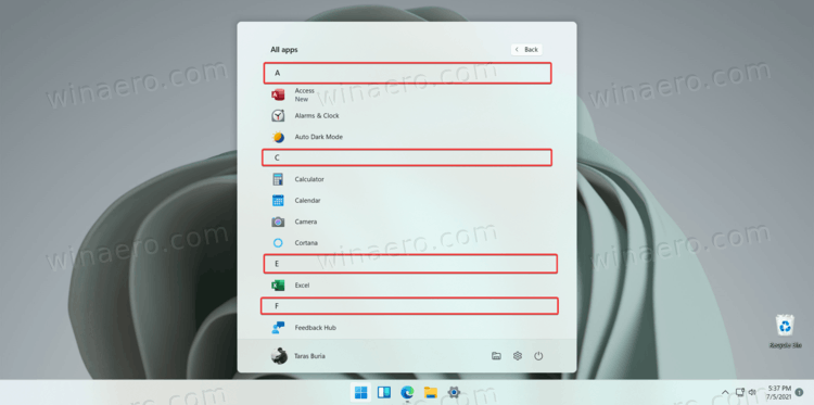 Find Apps By First Letter In Windows 11