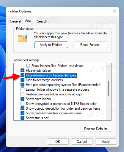 Hide File Extensions In Windows 11