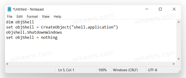Notepad Shut Down Windows Script VBS