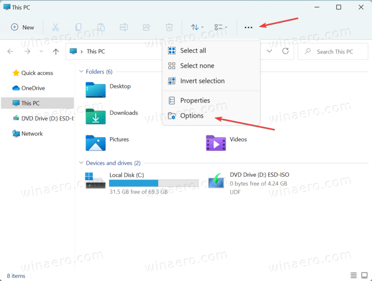 Open File Explorer Options