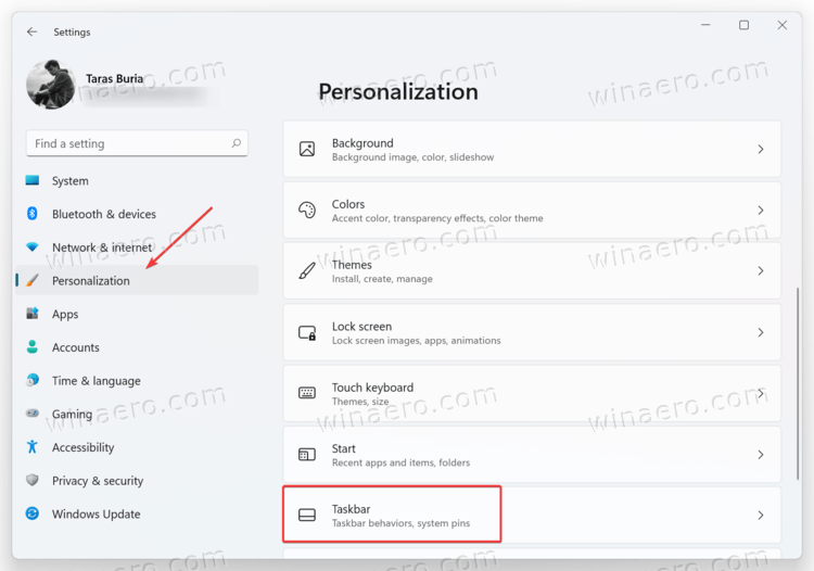 Personalization Settings Taskbar