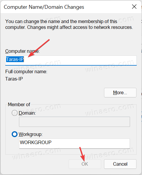 Переименовать компьютер в панели управления Windows 11