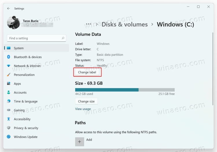 Переименовать диск в Windows 11